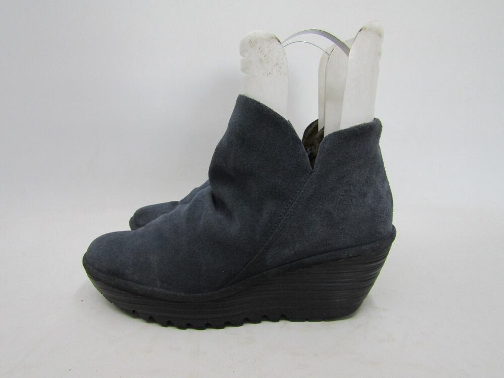 FLY LONDON Womens Size 39 EUR Blue Suede Wedge Zip Ankle Fashion Boots Bootie